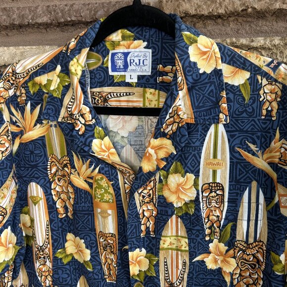 Styled by RJC Men's Vintage Hawaiian Surfboard Tiki Floral Shirt Size L - Picture 2 of 9